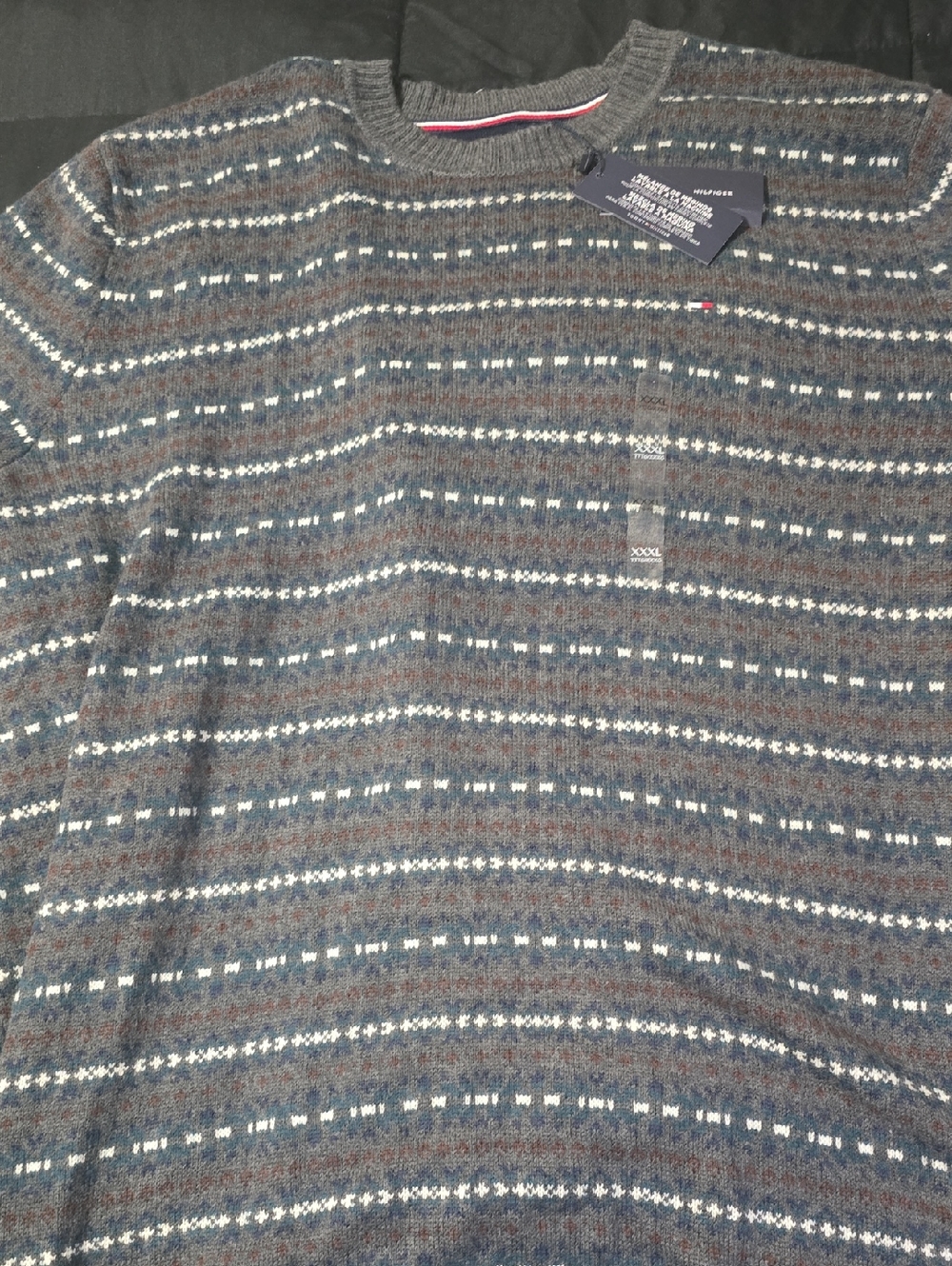 Tommy Hilfiger Gray, Navy and White Patterned Crewneck Sweater